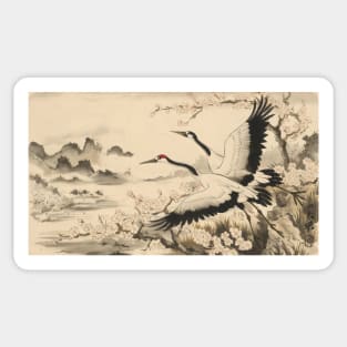 Crane birds - traditional japanese sumi e art Sticker
